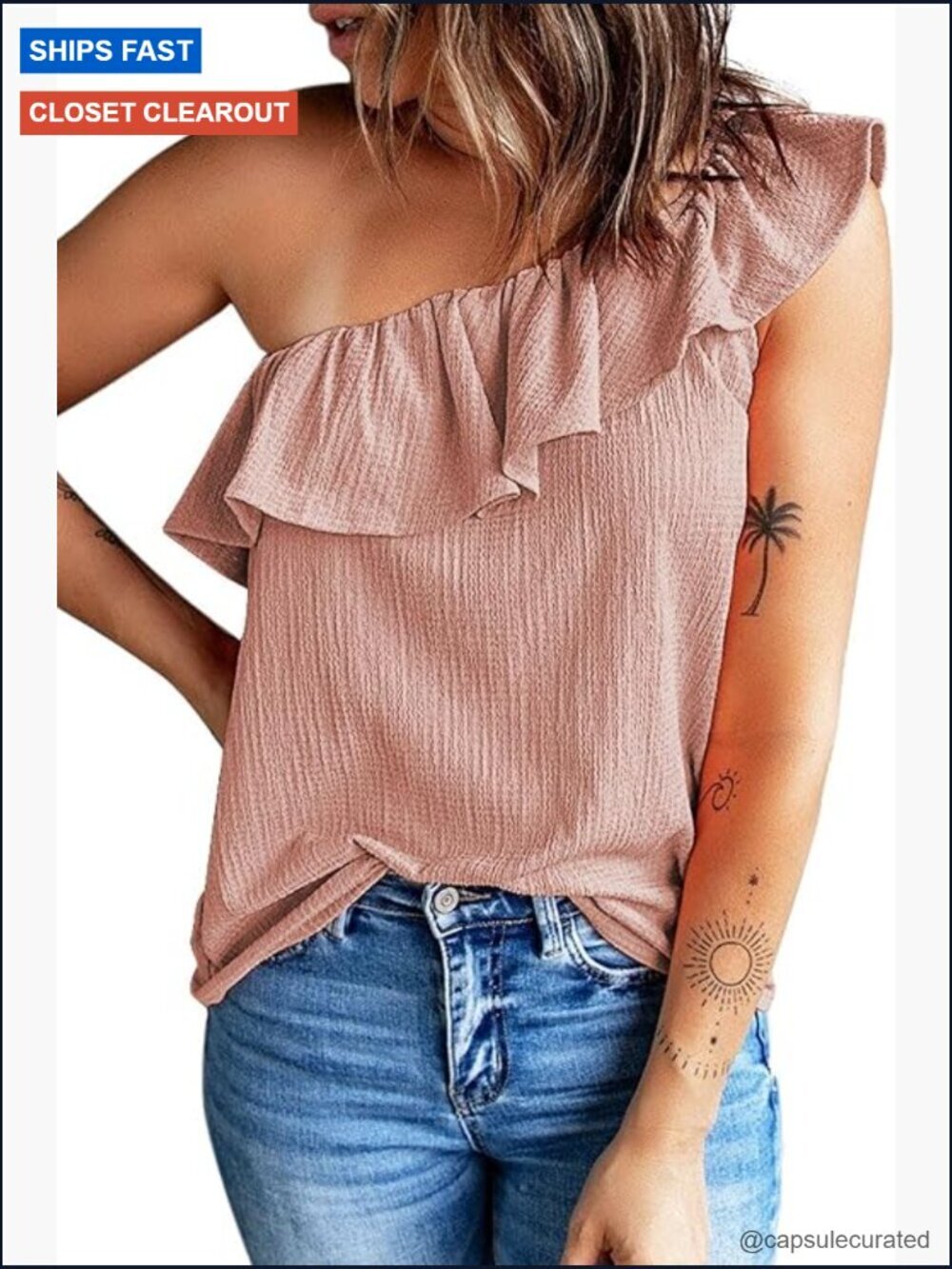 One Shoulder Ruffled Sleeveless Loose Tank Tunic Blouse